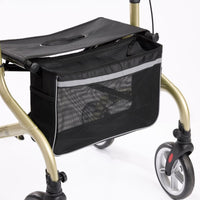 NRS Freestyle 4 Wheel Rollator with mesh storage bag, lightweight frame, side view.