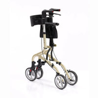 NRS Freestyle 4 wheel rollator with hand brakes and pouch, lightweight folding design for mobility support, side view.