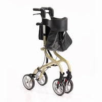 NRS Freestyle 4 Wheel Rollator with ergonomic handles and bag, standing on white background, front view.