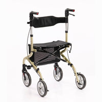 NRS Freestyle 4 Wheel Rollator with seat, mesh storage, hand brakes and folding frame, white background, side view.