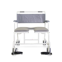 Prism Medical Freeway T100 Bariatric Shower Chair with armrests, padded seat and backrest, adjustable footrests, front view.