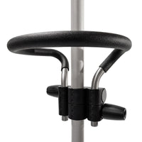 GRIPO Circular Grip 360° Support Ring with anti-slip handle on a metal medical support pole, close-up.