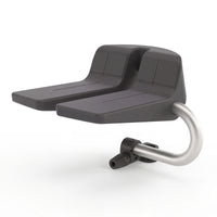 GRIPO Collapsible Seat with padded dual seat and curved metal support pole, side view.