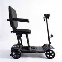 Urathon Halo flat-folding 3-wheel scooter with seat and armrests, lightweight and portable, side view.