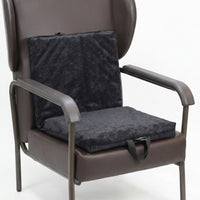 Armchair with Harley 2-Way Sculptured Support Cushion, soft velvety finish on both cushions, front view.