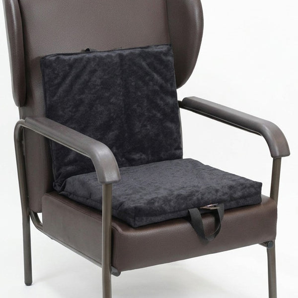 Armchair with Harley 2-Way Sculptured Support Cushion, soft velvety finish on both cushions, front view.