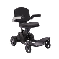 Urathon Hero Carbon Fibre Powerchair with three wheels, armrests, compact seat and airline-friendly battery, side view.