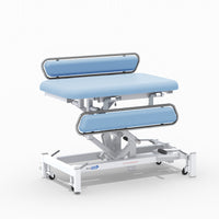 Medi-Plinth hydraulic changing table with MRSA-resistant padding and two metal rails, NHS-approved, side view.
