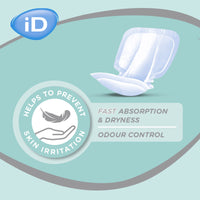 Ontex iD Sensitive Form Super Shaped Pads with leak protection and fast absorption, front view.