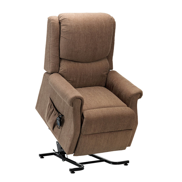 Restwell Indiana single motor electric riser recliner chair with remote and lift function, front view.