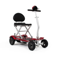 Drive Instafold Folding Mobility Scooter with black seat, four wheels, automatic folding, white background, front angle.