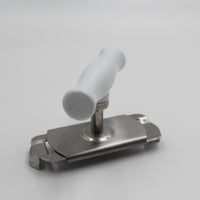 Aidapt Jar Opener with stainless steel and plastic, horizontal handle for easy grip, shown on a light background, front view.