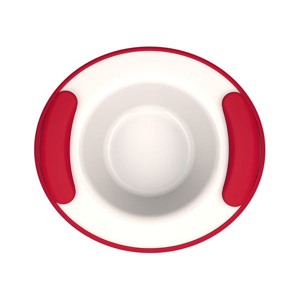 ORNAMIN Keep Warm Bowl, break-proof white bowl with curved non-slip grips, top view on white background.