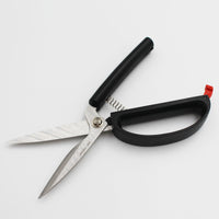 Easi-Grip Kitchen Shears with spring-loaded stainless steel blades on a white background, angled view.