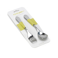 Buckingham Knork and Spoon Child Set in stainless steel with handles, for children, front view.