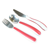 NRS Kura Care Adult Cutlery Set with fork, spoon and knife featuring slip-resistant ergonomic handles, front view.