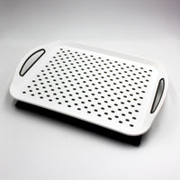 Homecraft lap tray with non-slip mat, handles on sides and grid of holes, suitable as a stable work surface, top view.