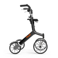 Trust Care Let’s Go Out Rollator with large wheels, easy-fold frame, and TRUST logo in orange on frame, side view.