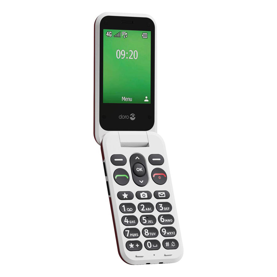 Doro leva e22 lte red white odprt telefon z velikimi tipkami in 2,8-palčnim zaslonom