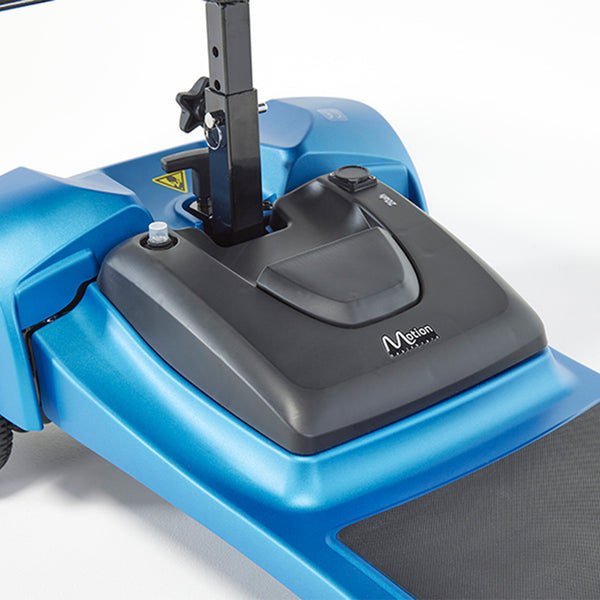 Lithilite Scooter base and control panel with puncture-proof wheels, close-up view.