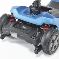 Motion Healthcare Lithilite Scooter with puncture proof rear wheels and suspension, close-up rear view.