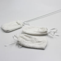 Homecraft Long Handled Toe Washer Spare Pads, pack of 2 with ribbon ties, shown on a plain background, top view.