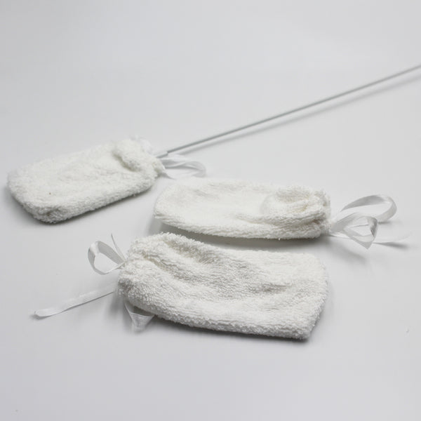 Homecraft Long Handled Toe Washer Spare Pads, pack of 2 with ribbon ties, shown on a plain background, top view.