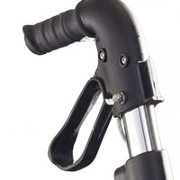 Urathon Luna Lightweight 4 Wheel Rollator handlebar with textured grip and metal lever on folding frame, close-up view.