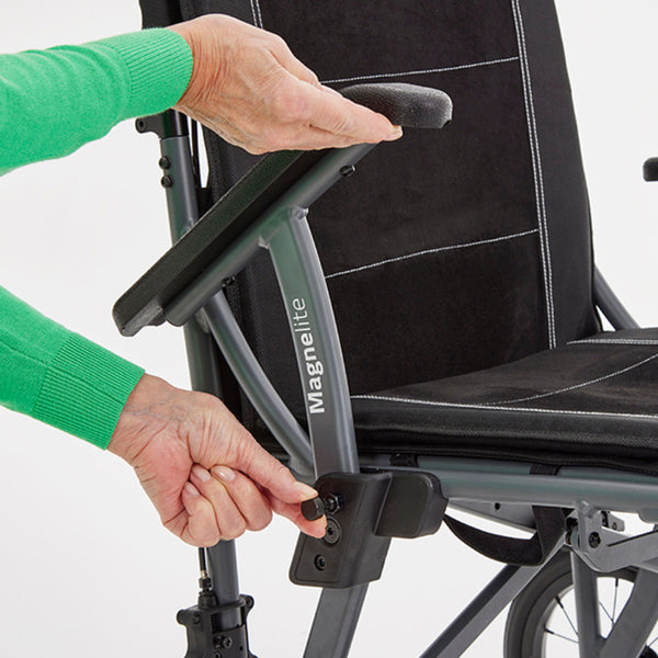 Magnelite Lightweight Wheelchair adjustable armrest closeup