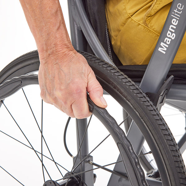 Magnelite Lightweight Wheelchair Self propelled wheel close up