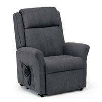 Restwell Memphis Petite Dual Motor Riser Recliner Chair with plush cushions and remote pocket, white background, front view.