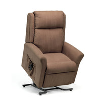 Restwell Memphis Petite Dual Motor Riser Recliner Chair with armrests, remote pocket and metal lift base, front angle view.