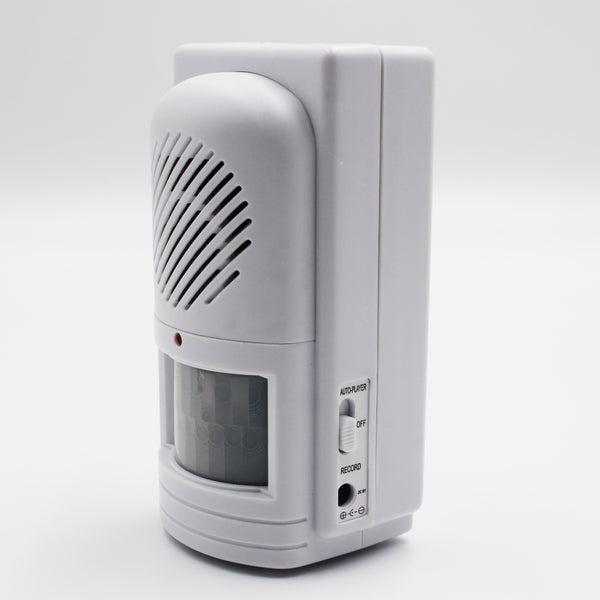 Easy Link motion activated memo reminder showing control switches and speaker grill, plain background, front view.