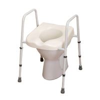 NRS Mowbray Lite Toilet Aid with metal rails and adjustable height, designed for toilet support, side view.