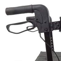 Urathon Nimbus Rollator handle showing brake lever, textured grip and frame against white background, close-up.