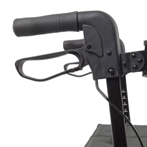 Urathon Nimbus Rollator handle showing brake lever, textured grip and frame against white background, close-up.
