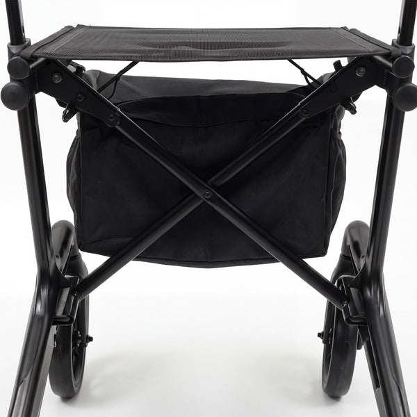 Urathon Nimbus Rollator frame with storage basket and wheels on white background, close-up view.