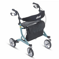 Drive Nitro SL Rollator with hand brakes, adjustable handles, black seat and storage pouch, side view.