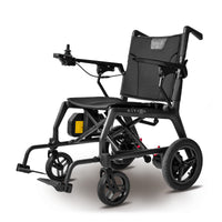 Nitron Carbon Powerchair by Motion Healthcare with joystick and large rear wheels, white background, side view.