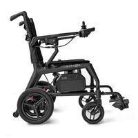 Motion Healthcare Nitron Powerchair with large rear wheels and right-arm joystick control, side view.