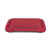 ORNAMIN small non-slip cutting board with rectangular plastic lid and two raised side handles, front view.