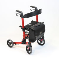 NRS Compact Easy Plus Rollator with black seat, backrest, bag and height-adjustable handles, front view.