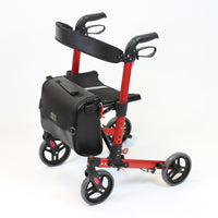 NRS Compact Easy Plus Rollator with height-adjustable handles, four wheels and large front storage bag, front view.