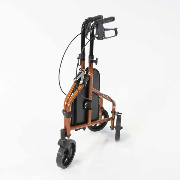 NRS Three Wheel Aluminium Rollator with black handles and wheels, standing upright on a white background, front view.