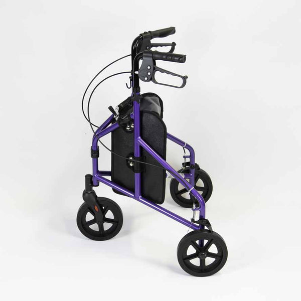 NRS Three Wheel Aluminium Rollator with black handles and storage pouch, white background, front view.