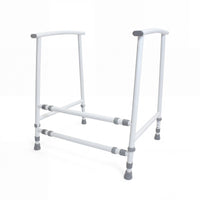 NRS Nuvo Adjustable Toilet Frame with rubber-tipped legs for bathroom support, front view.
