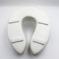 Homecraft Padded Raised Toilet Seat with four Velcro straps, U-shaped seat for added comfort, plain background, top view.