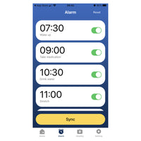 Pivotell Vibratime Smart Watch with four daily alarm icons and a Sync button below, front view.