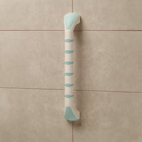 Prima Straight Grab Bar by Gordon Ellis vertically fitted on a tiled bathroom wall, front view.
