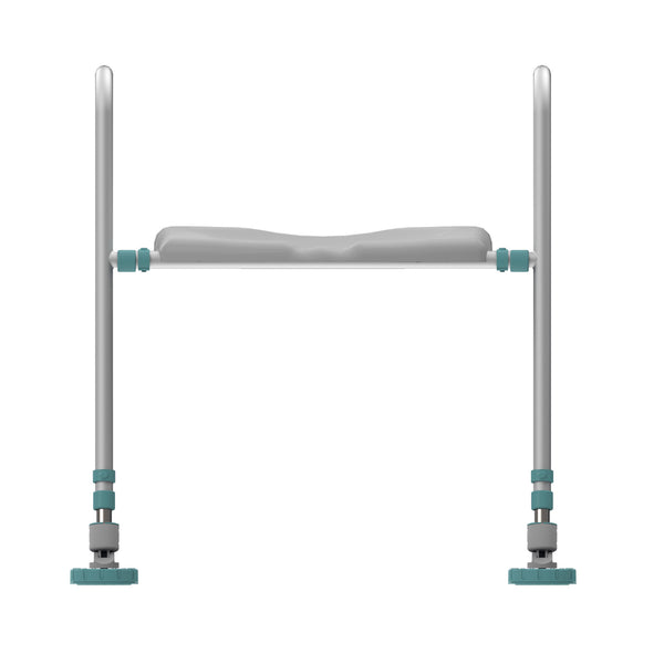 Gordon Ellis Prima Suction Feet shower chair with contoured seat, metal legs, knobs and suction feet, front view.